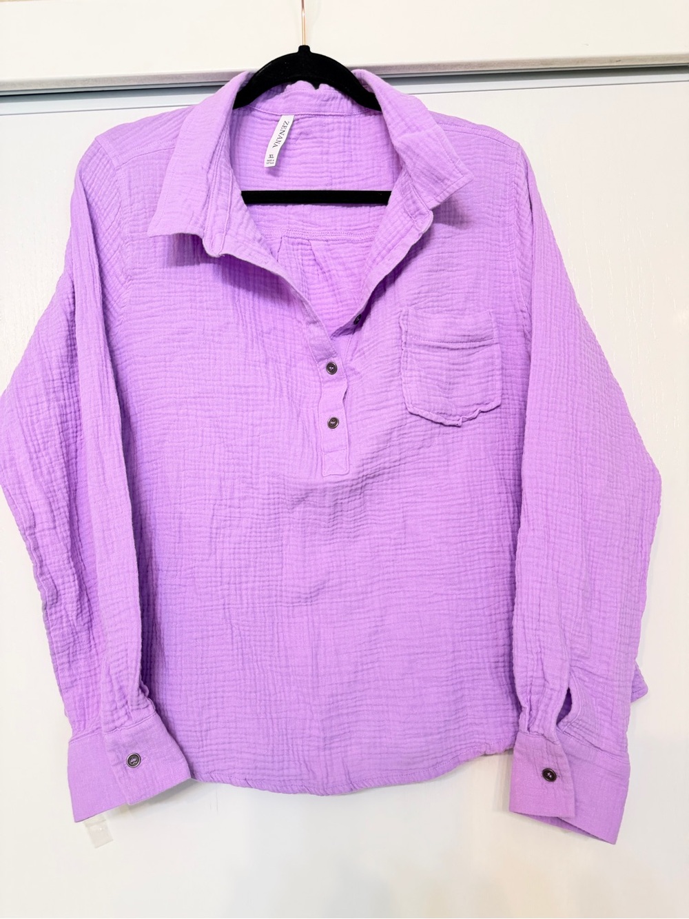 Lavender Gauze Button Pullover Top